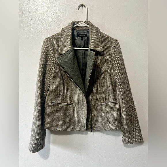 Talbots Tweed Wool Blend Asymmetrical Moto Blazer - Size 10 - Picture 4 of 10